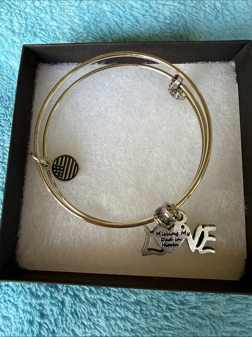 Silver-Tone Memorial Charm Bangle Bracelet - 'Missing My Dad in Heaven' - Silver